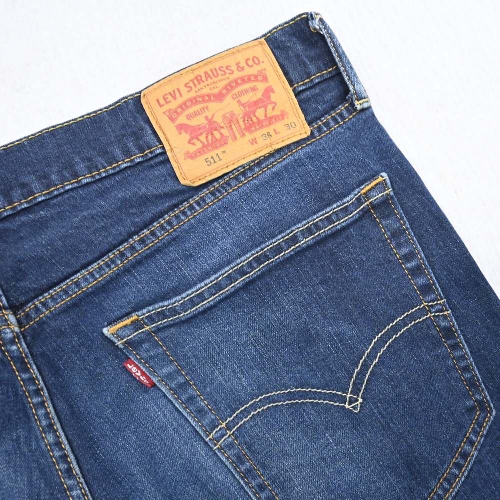 Levi's 511 Slim Fit Straight Leg Stretch Denim Blueβ Jeans Mens Size 36 x 30